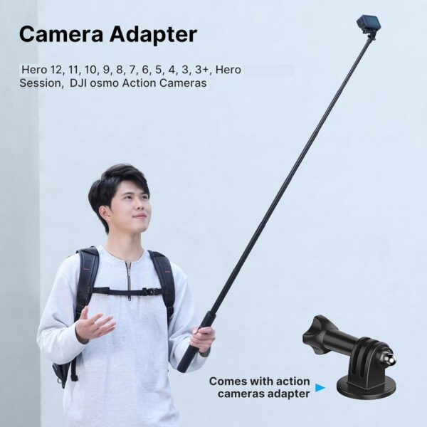 ULANZI 59in Invisible Selfie Stick Tripod TT52 Extendable Pole Selfie Stick Handle Grip Adjustable for INSTA360 X4 X3 Video Shooting w Adapter for Action Camera Hero 13 12, 11, 10, 9, 8, 7, 6, 5 etc - Image 6