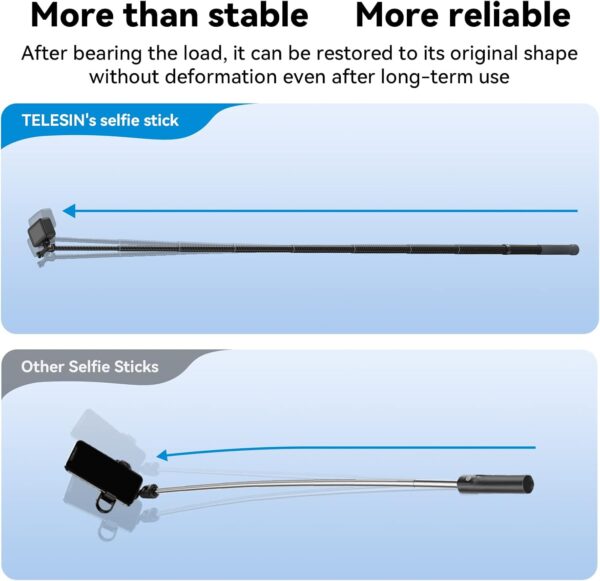 TELESIN G3 Selfie Stick Pole Long Invisible (118"/3M), Carbon Fiber Waterproof Underwater Monopod for GoPro Max Hero 13 12 11 10 9 8, Insta360 X3 Go3 Ace Pro, DJI Action Pocket AKASO Bike Motorcycle - Image 3