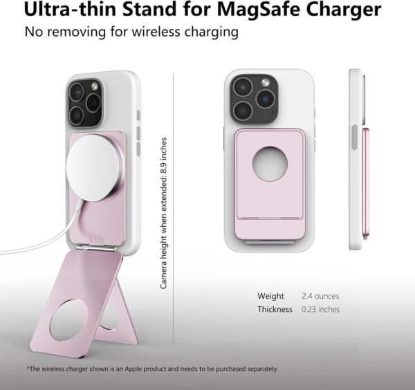 Phone Tripod Stand, Aluminum Alloy Mini Tripod Compatible with Magsafe iPhone 16/15/14/13/12 Series, Foldable Strong Magnetic Phone Stand, Mult-Angle Adjustment Selfie Stick (Pink) - Image 2