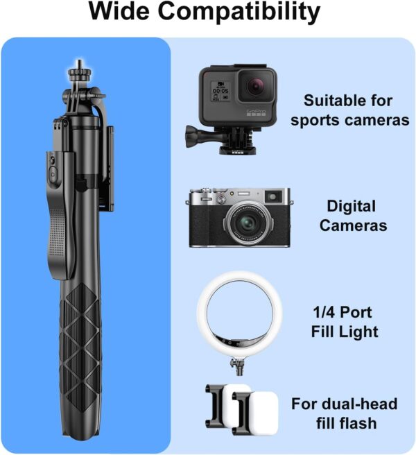 Selfie Stick Tripod,Tripod with 360 Degree Rotatable Phone Holder for Photography, Video Shooting, Live Streaming, Vlog, YouTube Video, FaceTime, Skype, TikTok, Selfie - Image 4