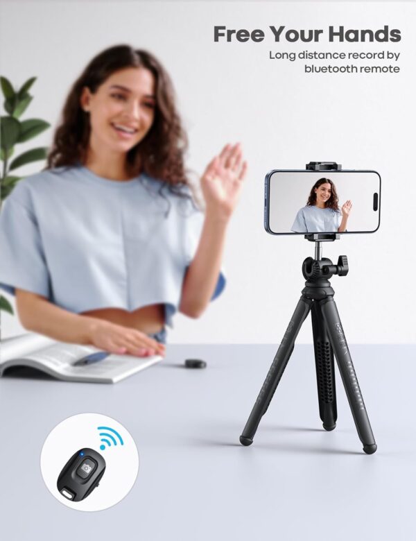 Lamicall Tripod for iPhone - 3 in 1 Flexible Phone Tripod with Wireless Remote - iPhone Tripod Stand for Video Recording Vlogging Selfie Compatible with iPhone Samsung Go Pro, Digital Camera - Image 3