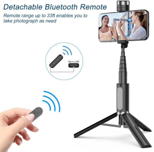 Ailun Selfie Stick Tripod,Extendable Aluminum,3 in 1,Bluetooth Wireless Remote and 360 Rotation Stand for iPhone 16/15/14/13/12/11/11 Pro/XS Max/XS/XR/X/8/7 and More Smartphones - Image 2
