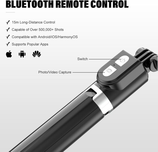 Portable Selfie Stick with Remote, Extendable Cell Phone Tripod for iPhone 15/14/13/12/11/X/8/7, Galaxy S23/S22/S21/S20/Note/Z Flip, Pixel, OnePlus, Travel Phone Mount Holder Filming Video Recording - Image 3