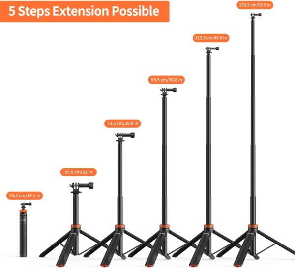 UURig Telescopic Selfie Stick Long with Tripod, Waterproof Hand Grip, for Insta360 GoPro Hero 10 9 8 7 6 5 4 3 2, Fusion, Max, Session, AKASO, SJCAM, DJI OSMO GoPro - Image 2