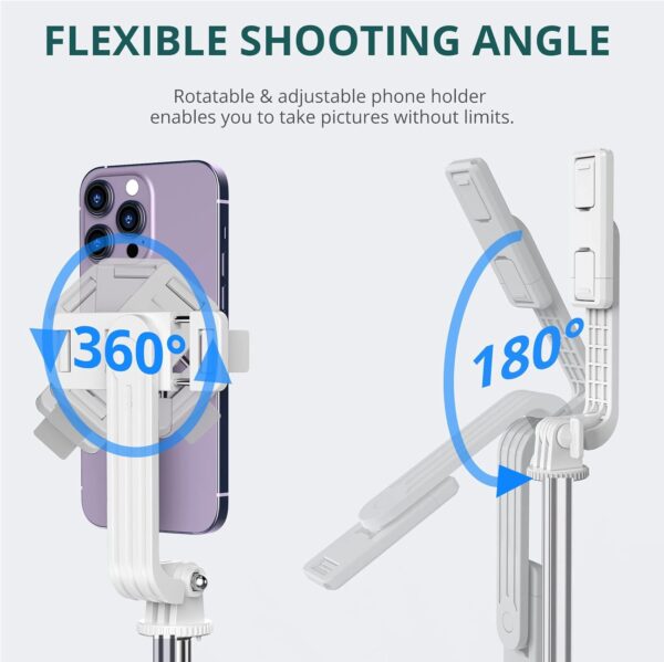 ATUMTEK 59" Selfie Stick Tripod, Stable Tripod Stand with Detachable Bluetooth Remote, Compatible with iPhone 14 Pro Max/14 Plus/14/13/12/11, GoPro, Samsung, LG, Google Smartphones, White - Image 5