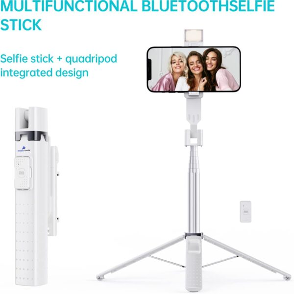Ambertronix 40” Selfie Stick Tripod Quadrapod, Onboard Light, Wireless Bluetooth Remote, Extendable, Stainless Steel, 3 Light Modes, 9 Brightness Levels, Compatible with All iPhone & Android Devices - Image 8