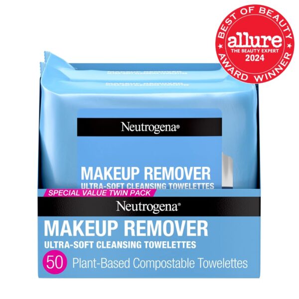 Neutrogena Makeup Remover Wipes, Daily Facial Cleanser Towelettes, Gently Cleanse and Remove Oil & Makeup, Alcohol-Free Makeup Wipes, 2 x 25 ct - Image 2