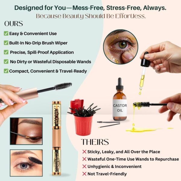 USDA Organic Castor Oil Lash Serum - Premium All Natural Cold Pressed Castor Oil Eyelash Growth Serum with Mascara Tube - Eyelash Treatment and Conditioner - For Thicker and Fuller Lashes - Image 5