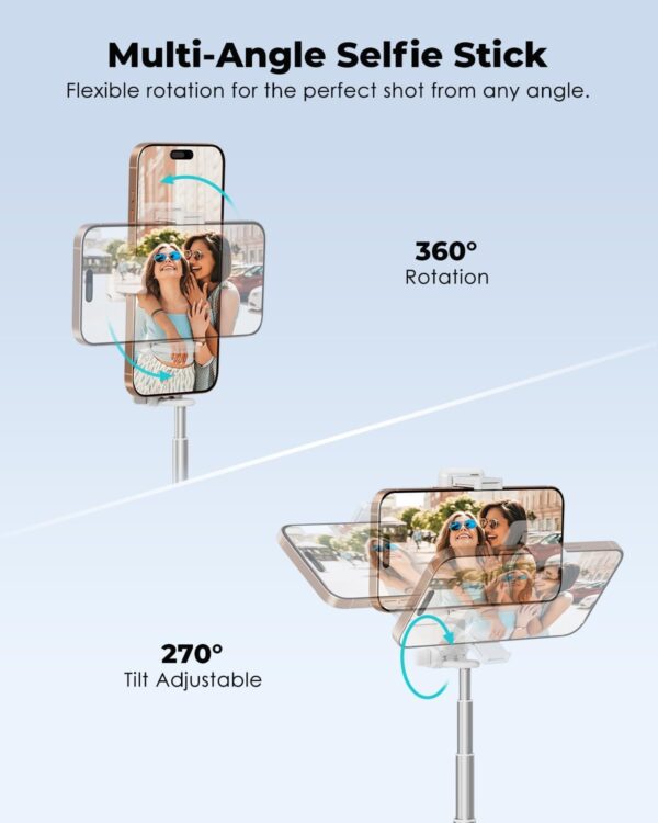 Viozon Foldable Phone Selfie Stick,360° Rotatable Phone Holder with Aluminum Alloy Telescopic Tube,Wireless Connection & One-Click Shooting for Vlog/Live Streaming/Video Recording/Outdoor Photography - Image 2