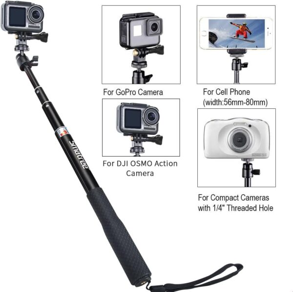 Smatree Telescoping Selfie Stick with Tripod Compatible for GoPro Hero 13/12/11/10/9/8/7/6/5/Insta360, for OSMO 5 Pro4/3/Ricoh Theta, Compact Camera and Phone - Image 2