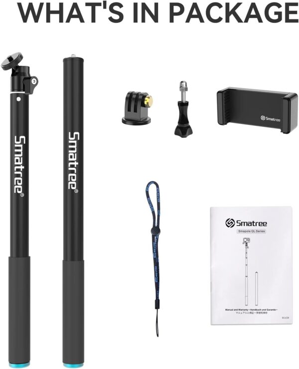 Smatree 86.6 Inch Selfie Telescopic Stick Compatible for GoPro Hero 13/12/11/10/9/8/7,Osmo Action 5 Pro, AKASO EK7000, Insta 360,Extension Pole Compatiable with Compact Cameras and iPhone/Cell Phones - Image 5