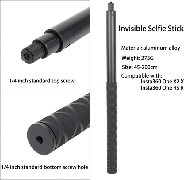 PellKing Long 77inch Invisible Selfie Stick for Insta360 ONE X4, X3, X2, X, Insta360 ONE R, RS, Insta 360 Camera 1/4" Extended Monopod Pole - Image 2