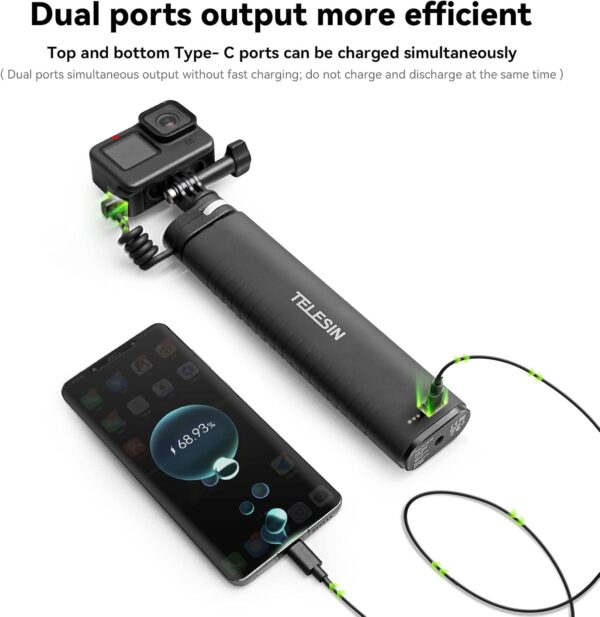 TELESIN Power Grip 35.4" Extension Selfie Stick Handler for Phone GoPro Mirrorless Camera Waterproof Large Capacity Battery Charger Bank for GoPro Hero 13 12 11 10 9 Insta360 DJI Action iPhone Android - Image 5