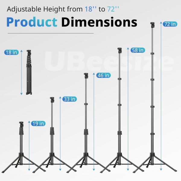 UBeesize 72" Phone Tripod & Selfie Stick, Camera Tripod Stand with Wireless Remote and Phone Holder,Compatible with iPhone Android, Perfect for Selfies/Video Recording/Live Streaming Black - Image 2