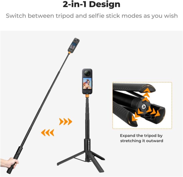 K&F Concept Invisible Selfie Stick, Extension Long Pole（120cm/47.2in） for Insta360 Sports Camera GoPro DJI OSMO Pocket 3, 1/4" Extended Monopod with GoPro Adapter. - Image 2