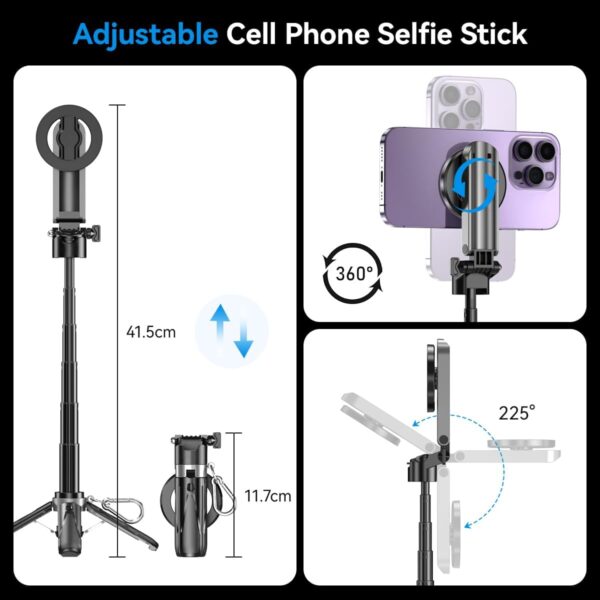 Magnetic Tripod for iPhone with Remote Control,4-in-1 Portable Selfie Stick with Extendable Stand,Phone Travel Tripod for iPhone 16 15 14 13 12 Pro Max Mini - Image 2