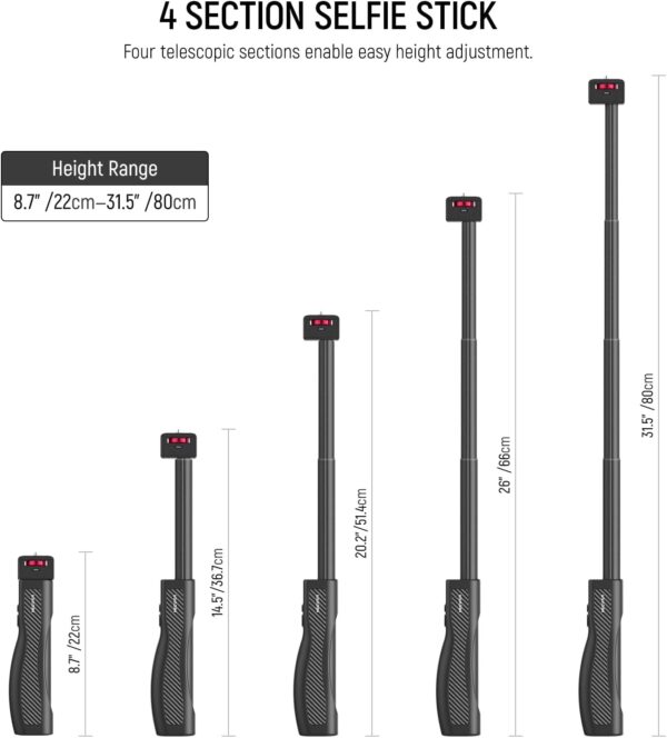 NEEWER 31.5" Rechargeable Selfie Stick with Battery & Remote, 3.7V/3500mAh PD18W Bidirectional Action Camera Phone Extension Pole Stand Power Grip, Compatible with iPhone Samsung GoPro DJI, PA993 - Image 2