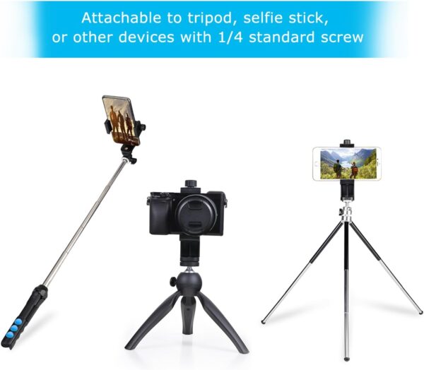 Premium Smartphone Holder/Vertical and Horizontal Tripod Mount Adapter Rotatable Bracket with 1/4 inch Screw/Adjustable Clip for iPhone, Android Cell Phone, Selfie Stick, Camera Stand - Image 7