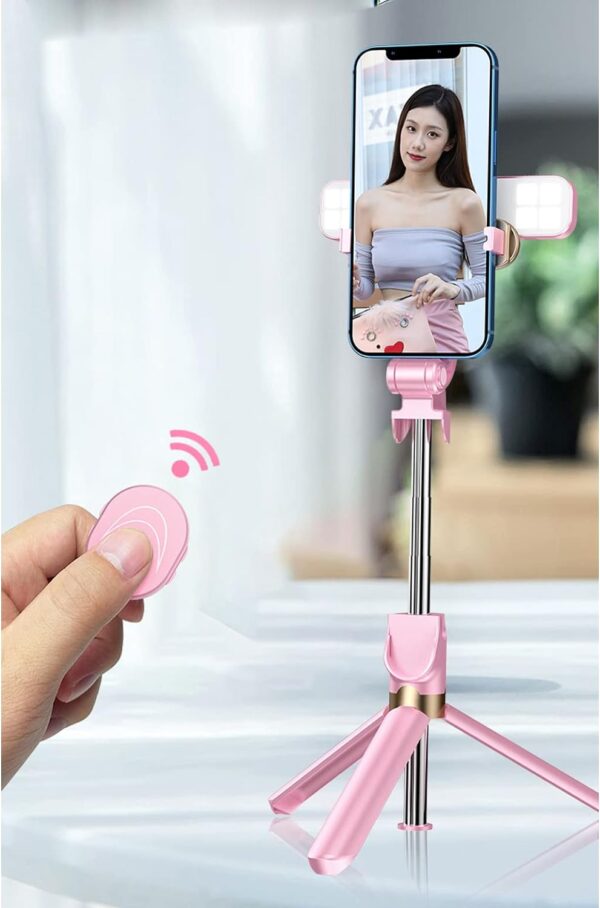 Selfie Stick Tripod,MQOUNY Extendable Selfie Stick Tripod with Dual LED Ring Light with Detachable Wireless Remote and Tripod Stand Compatible with iPhone, Samsung Galaxy and Smartphone (White) - Image 2