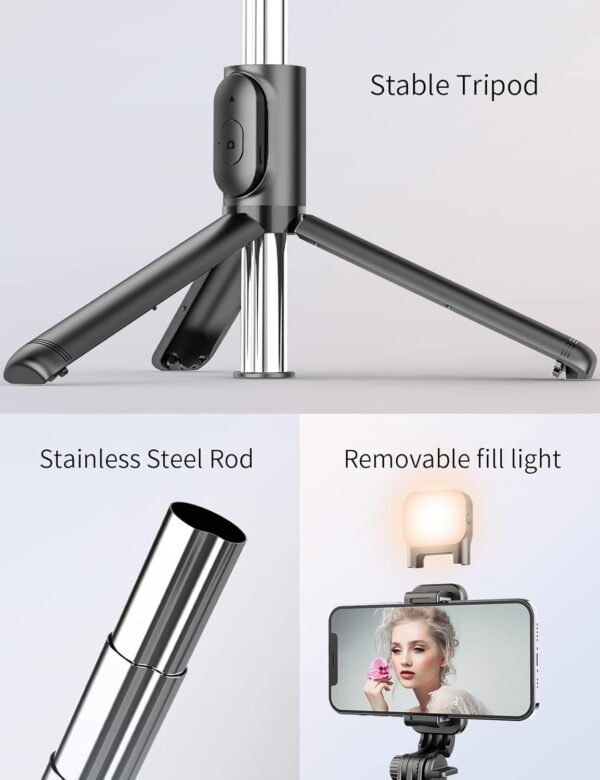 Selfie Stick with Fill Light, 40'' in Length Extendable Phone Tripod Stand with Remote Shutter Compatible with Gopro, iPhone/Samsung/Sony/Google - Image 5