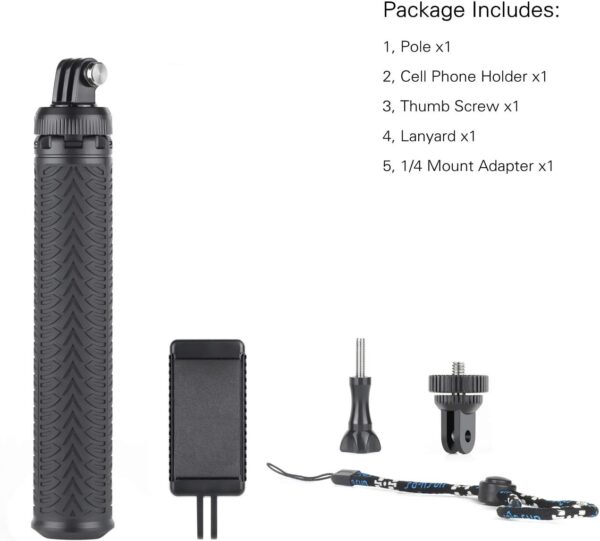 SOONSUN 3in1 Aluminum Waterproof Selfie Stick for GoPro Hero 13 12 11 10 9 8 7 6 5 4, Fusion, Max, Session, Insta360, AKASO, SJCAM, Osmo Action Camera - Extenbale Monopod Pole, Hand Grip, Tripod Stand - Image 9