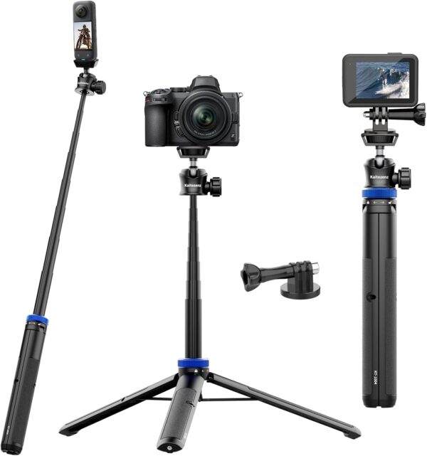 Selfie Stick Tripod for Gopro Camera, 62" Extendable Tripod Stand with 360° Ball Head 1/4" Screw, Portable Lightweight Camera Tripod for GoPro Max Hero 11 10 9 8 7 6 5 DJI OSMO Action Camera - Image 9