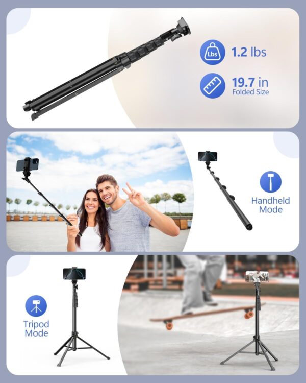 EMART 62’’ Cell Phone Tripod Stand, Adjustable Floor Cellphone Tri Pod Holder with Remote for iPhone and Android, Portable Compact Smartphone Selfie Stick for Video Recording Camera Ring Light Filming - Image 7