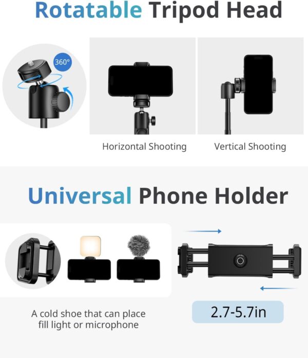 UBeesize Extendable Phone Tripod, Flexible Tripods with Remote, 3 in 1 Selfie Stick with Gopro Mount, iPhone Stand for Recording, Volgging, Live Streaming Fit for Cell Phones, Canon Sony Cameras - Image 5