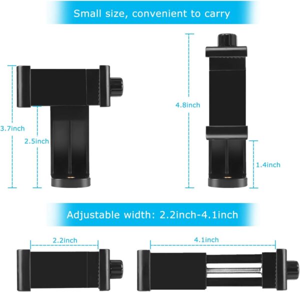 Premium Smartphone Holder/Vertical and Horizontal Tripod Mount Adapter Rotatable Bracket with 1/4 inch Screw/Adjustable Clip for iPhone, Android Cell Phone, Selfie Stick, Camera Stand - Image 4