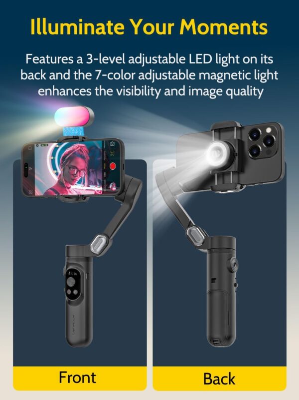 Handheld 3-axis Gimbal Stabilizer for iPhone&Android Smartphone Gimbal Anti-Shake w/ 1/4 Thread,RGB Magnetic Light,AI Tracking Phone Holder for Vlogging for TikTok,YouTube-Smart X Kit Black - Image 7