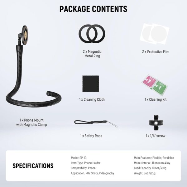 Neewer Magnetic Flexible Phone Holder with 1/4 Screw Adapter, Mini Bendable Tripod Stand Selfie Stick Compatible with MagSafe iPhone Samsung Android Cellphones for Handlebar/Treadmill/Stroller, GP-19 - Image 7