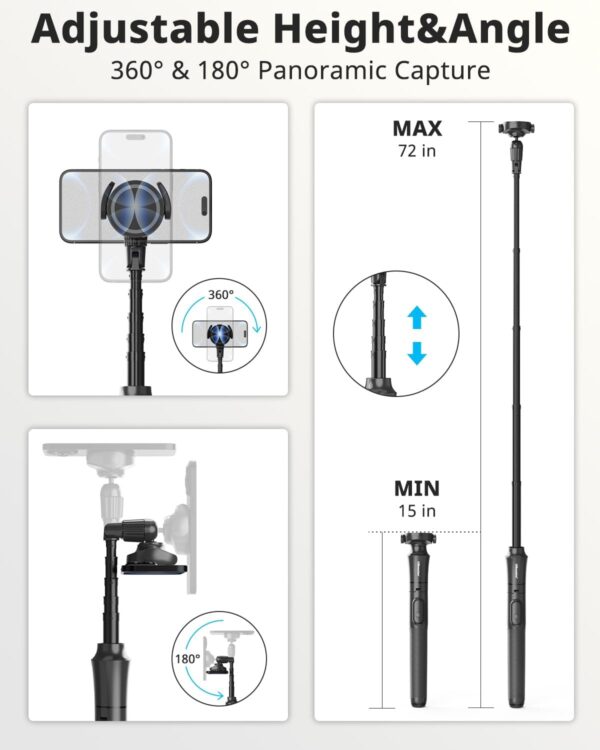 UBeesize 72'' Magnetic Tripod for iPhone with Remote, Extendable Cell Phone Tripod Stand, Compatible with MagSafe, Selfie Stick Tripod for iPhone 15 14 13 12 11 Series and Android Phones - Image 4