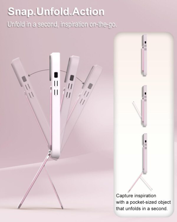 Phone Tripod Stand, Aluminum Alloy Mini Tripod Compatible with Magsafe iPhone 16/15/14/13/12 Series, Foldable Strong Magnetic Phone Stand, Mult-Angle Adjustment Selfie Stick (Pink) - Image 3