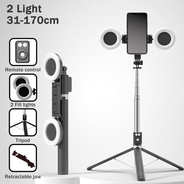Selfie Stick Tripod with Fill Light, Phone Selfie Stick ，Durable Stainless Steel Design, Bluetooth Remote Control, and Stable Three-Legged Support for Live Broadcasts, Video Shooting (Black) - Image 8