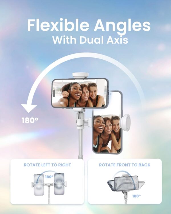 66” Phone Tripod, Auto Open Selfie Stick for iPhone, Portable Travel Cell Phone Tripod Stand for iPhone 16 Pro Max Android, White - Image 3