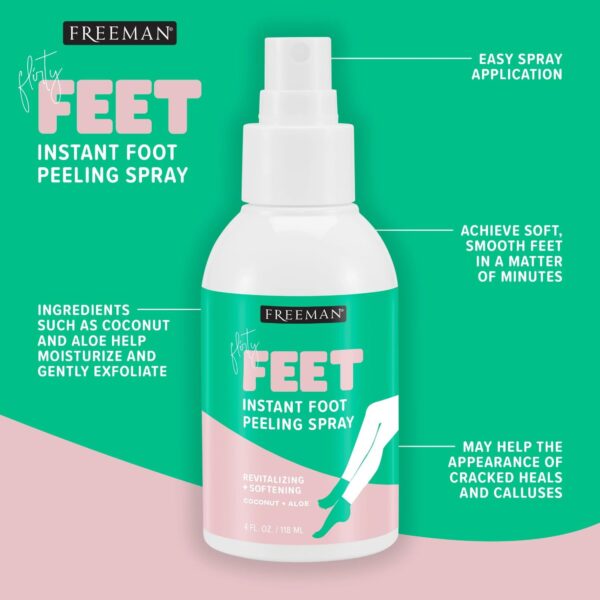 Freeman Flirty Feet Instant Foot Peeling Spray, Exfoliating Foot Mask For Summer, Moisturizing & Smooth Dry, Cracked Heels, Remove Dead Skin Quickly, Cruelty-Free & Vegan, 4 fl.oz./ 118 ml Bottle - Image 3