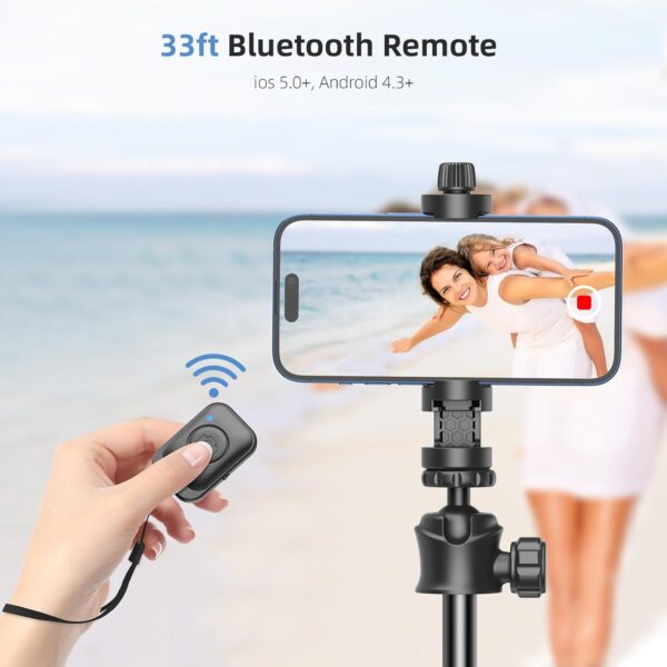 62" Phone Tripod - MIIASI Extendable Tripod for iPhone and Selfie Stick Tripod with Remote, 360° Ball Head Upgraded Cell Phone Tripod for Video Recording, iPhone 14/13/12 Pro Max/Android - Image 3