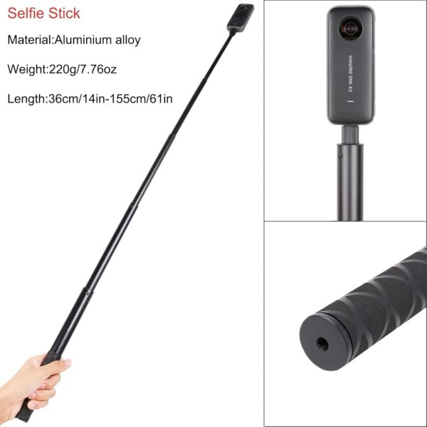 PellKing Monopod for Insta360 one X4/X3/X2/X,61"/155cm Selfie Stick+12in/31cm Aluminium Alloy Tripod,As Ground Support Monopod for Insta360 one X4 etc Cameras - Image 6