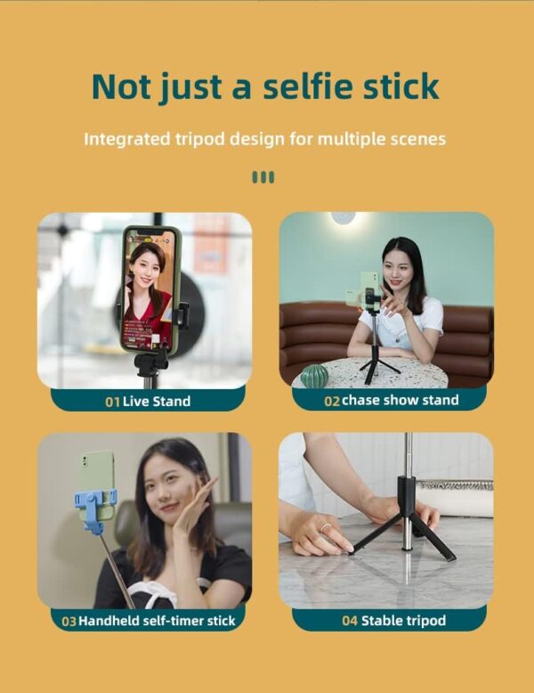 PINHEN Phone Tripod & Selfie Stick,3 in 1 Extendable 360° Rotation Tripod Stand with Detachable Wireless Remote Portable Smart Phone Holder Compatible with iPhone Android Sansung - Image 7