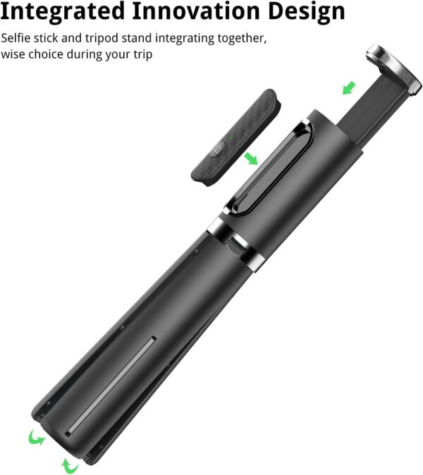 ATUMTEK Selfie Stick Tripod, Extendable 3 in 1 Aluminum Bluetooth Selfie Stick with Wireless Remote and Tripod Stand for iPhone 16/15/14/13/12/11 Pro Max/XS Max/XS/XR/X/8/7, Samsung Smartphones Black - Image 2