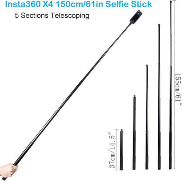 PellKing Monopod for Insta360 one X4/X3/X2/X,61"/155cm Selfie Stick+12in/31cm Aluminium Alloy Tripod,As Ground Support Monopod for Insta360 one X4 etc Cameras - Image 3