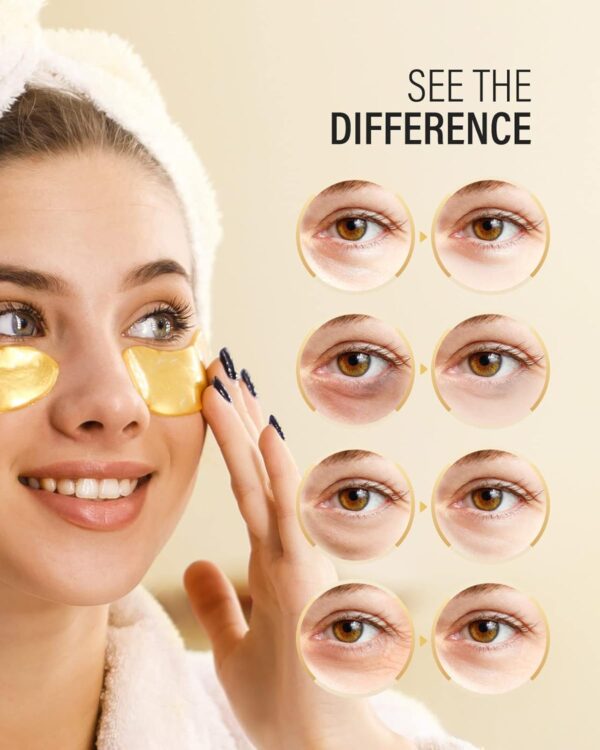 24k Gold Under Eye Patches (25 Pairs), eye mask, Collagen Skin Care Products, Eye Patches for Puffy Eyes, eye masks for dark circles and puffiness - Image 4