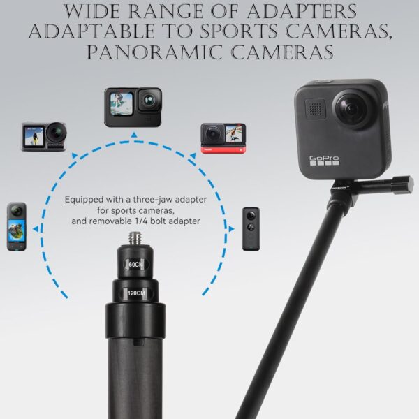 1.2m/3.9ft Carbon Fiber Extended Invisible Selfie Stick for Insta360 X4 Insta 360 ONE X3 ONE X2,ONE R,ONE RS, ONE X, ONE, GO 2, Gopro Max of Action Camera - Image 3