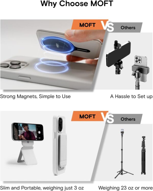 MOFT Phone Tripod Stand Compatible with iPhone 16/15/14/13/12 Series, Angle Adjustment & Strong Magnets MOVAS Vegan Leather Invisible Selfie Stick Tripod, Jet Black (Without Card Slot) - Image 6