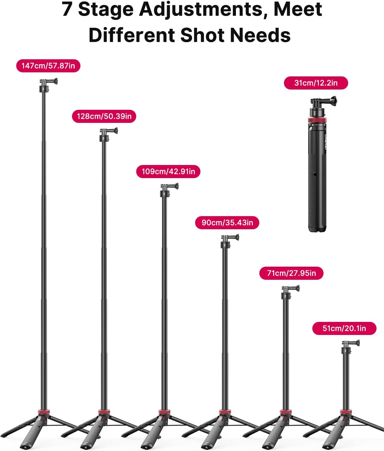 57in Extendable Selfie Tripod Accessories for Action Cameras - ULANZI Go Quick II Long Action Camera Stick Tripod Quick Release Adapter Vlog Handle Grip for Action Cameras - Image 2