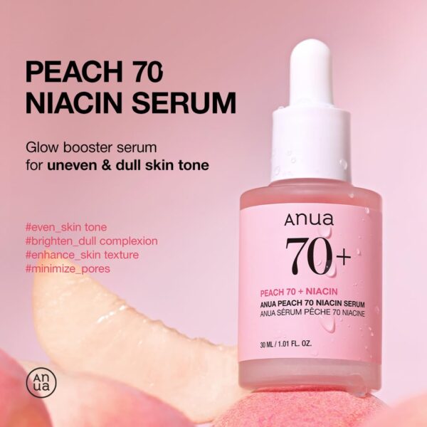 Anua Peach 70 Niacinamide Serum 30ml / brightening hydrating face serum/daily clean beauty (1.01 fl. oz.) - Image 3
