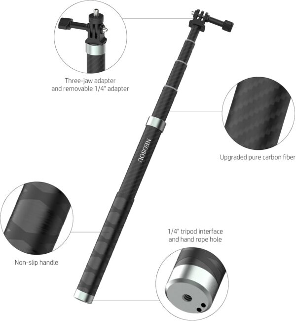 102-Inch Long Pole Selfie Stick for GoPro Osmo Pocket Action Insta360, Carbon Fiber/Lightweight/Waterproof/Extension Rod for Go Pro 13 12 Insta 360 X 4 X3 DJI Action 5 Pro 4 3 Osmo Pocket 3 - Image 2