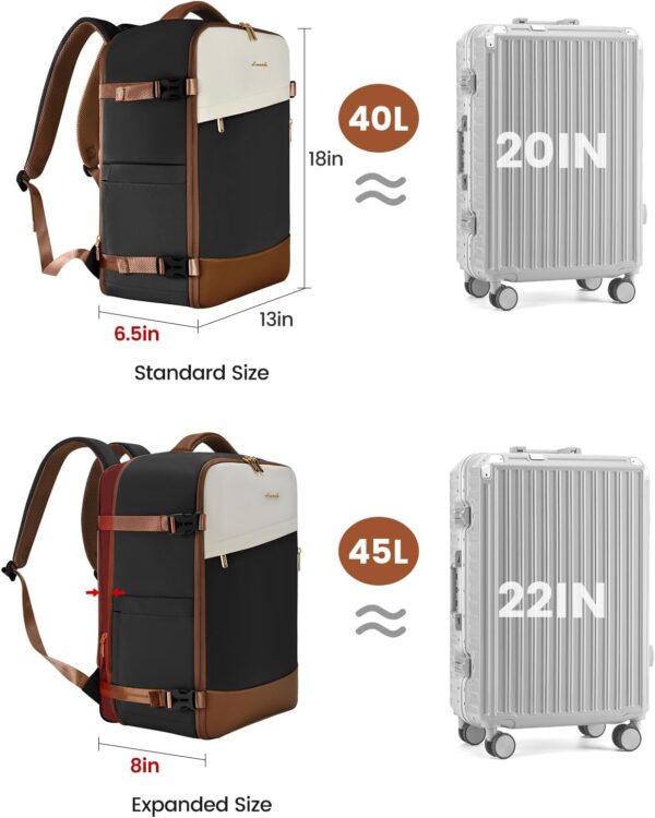 LOVEVOOK Travel Backpack For Women, 40L Carry On Backpack, Flight Approved Personal Item Travel Bag, Large Travel Essentials TSA Approved Luggage Waterproof Weekender Bag Fits 17" Laptop With 3 Cubes - Image 4