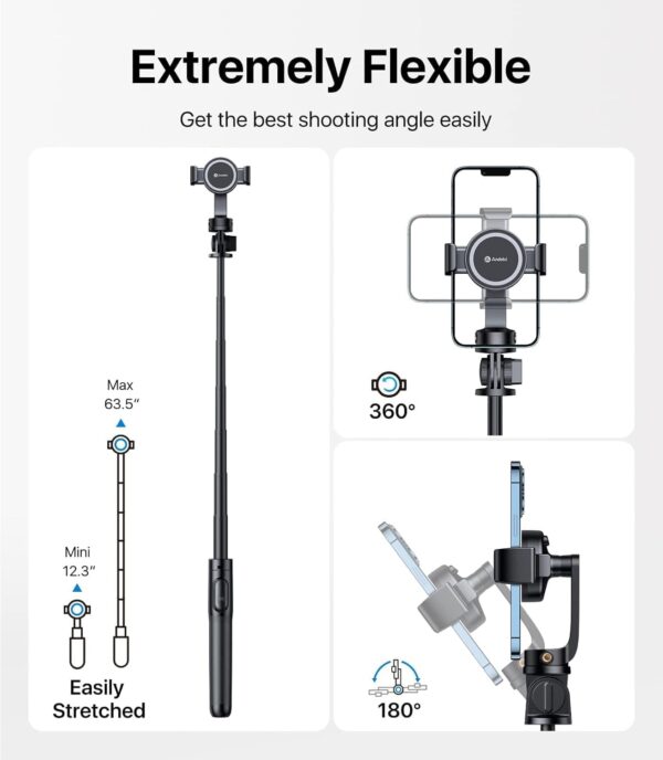 andobil MagStick Selfie Stick Compatible with MagSafe [Redefined Phone Tripod] 63.5" Extendable Magnetic Cell Phone Tripod Stand with Wireless Remote for iPhone 15 14 13 12 & All Phones - Image 5