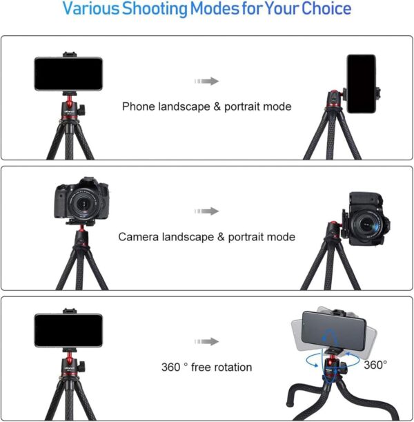 ULANZI Camera Tripod, Mini Flexible Stand with Hidden Phone Holder w Cold Shoe Mount, 1/4'' Screw for Magic Arm, Universal for iPhone 16 15 14 Pro Max XS Max X 8 Samsung Canon Nikon Sony Cameras - Image 5